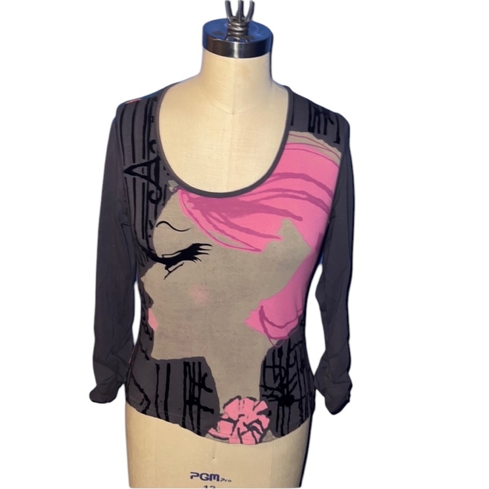 Khaisilk Black Multicolor Ruched Long Sleeve Top Size Large